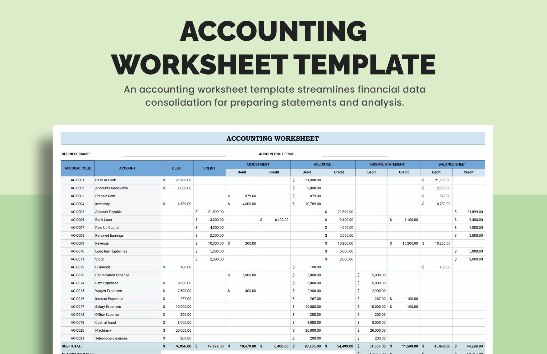 Accounting Worksheet Template In Excel Google Sheets Download 