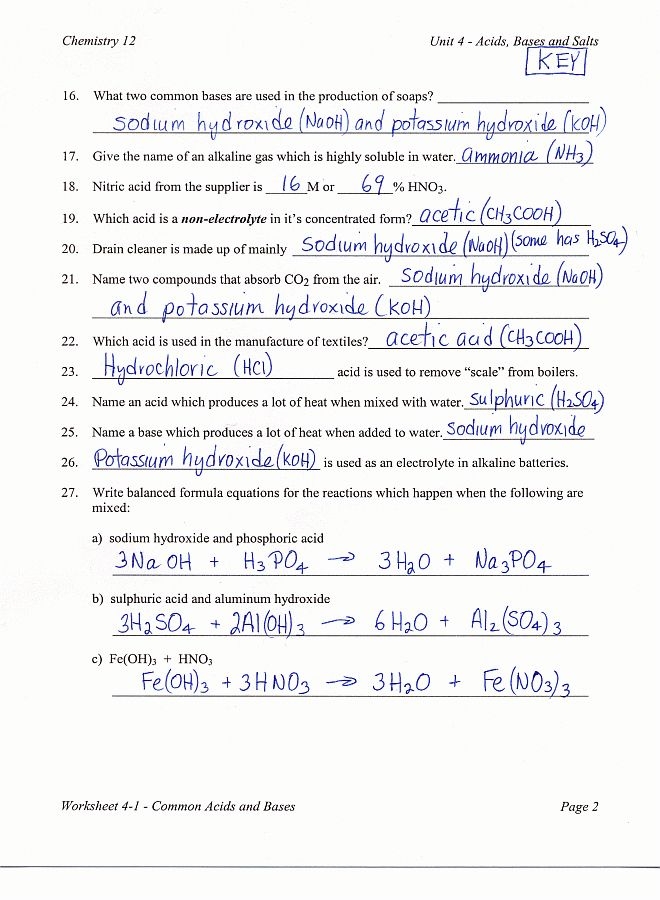 Acid Base Chemistry Worksheet Printable Calendars AT A GLANCE