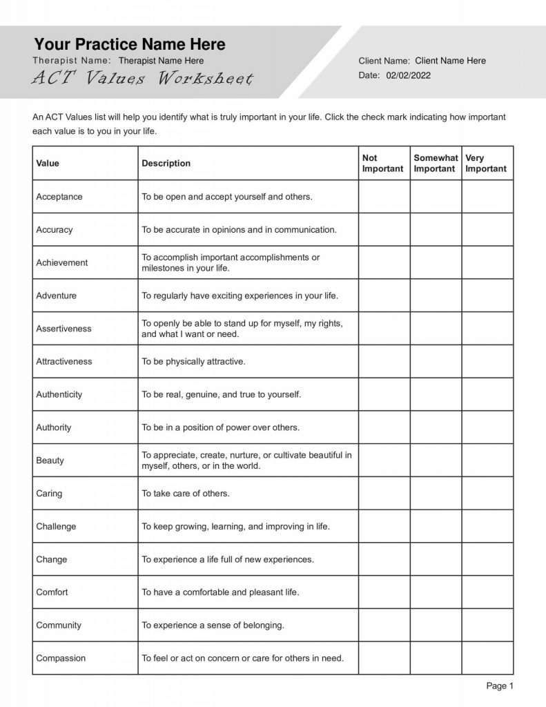 printable values worksheet