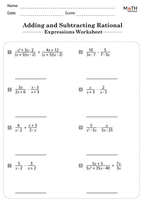 Adding And Subtracting Rational Expressions Worksheet Worksheets Library