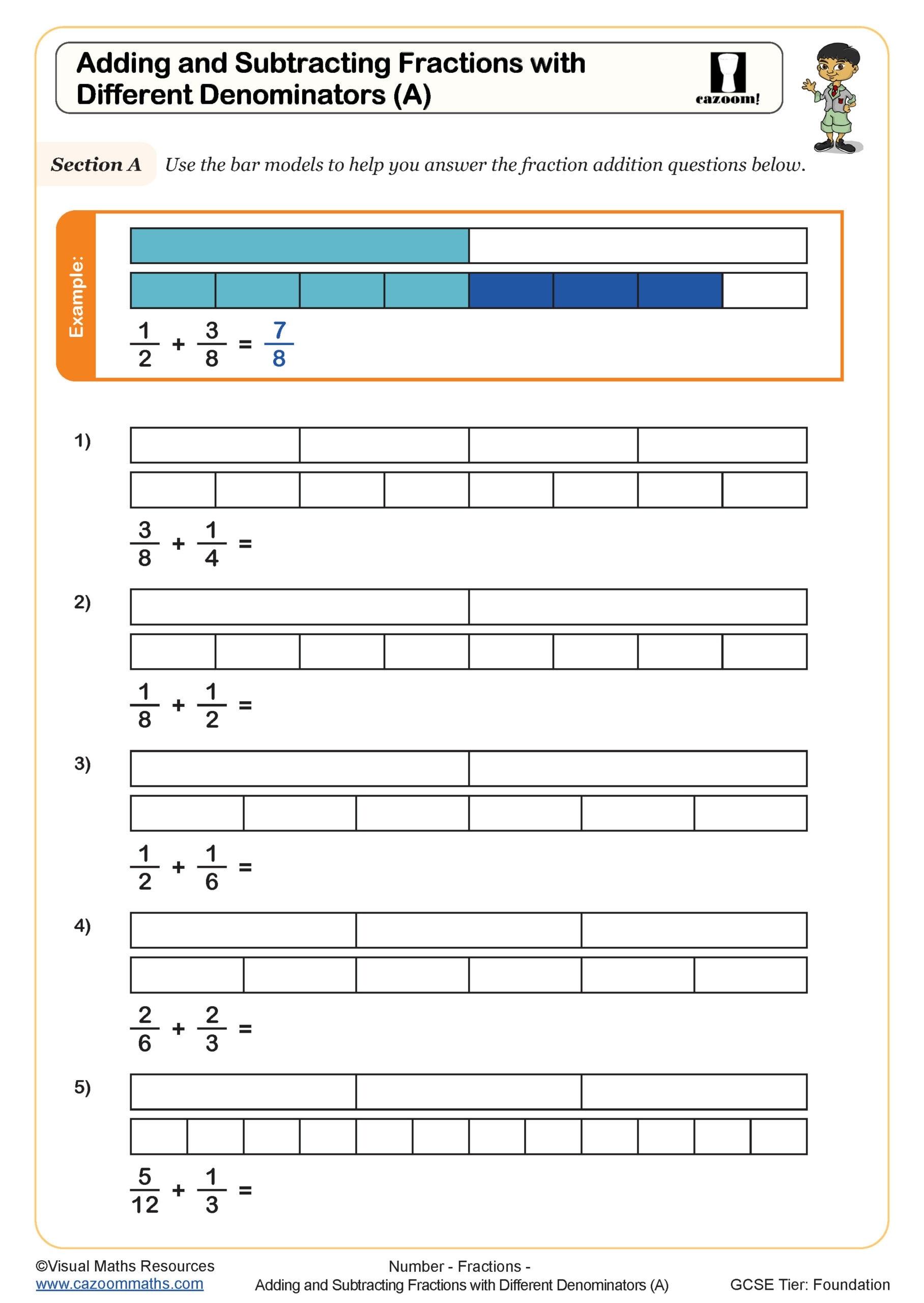 subtracting fractions with unlike denominators worksheets