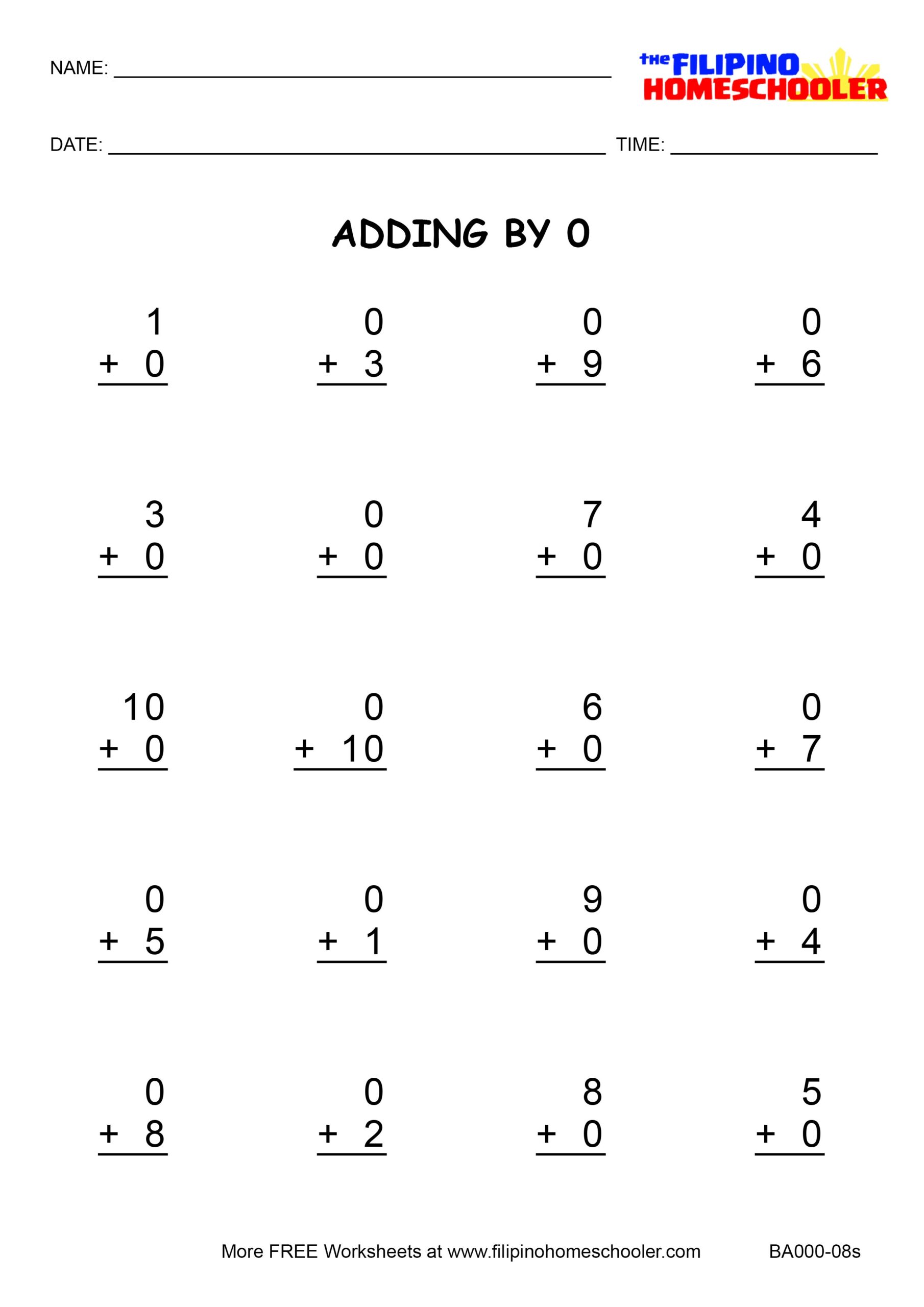 Adding By 0 Worksheets And Teaching Strategies The Filipino Homeschooler