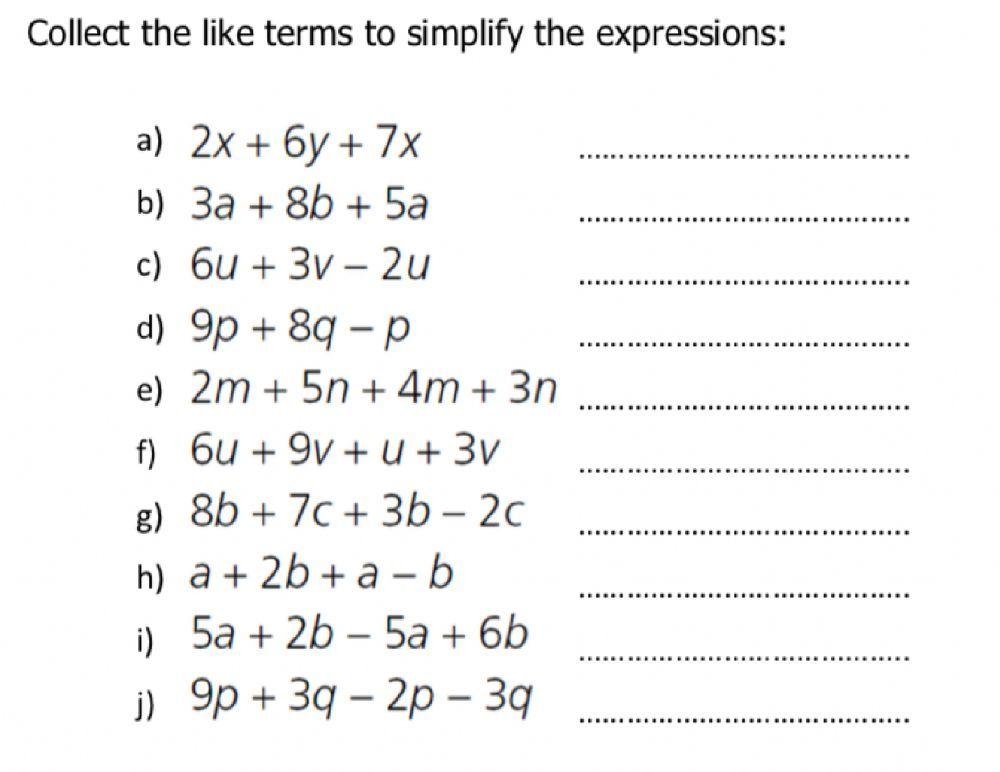 algebraic expression worksheet