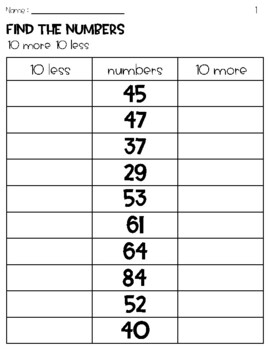 Addition Subtraction 10 More 10 Less FREE Printable Worksheets 