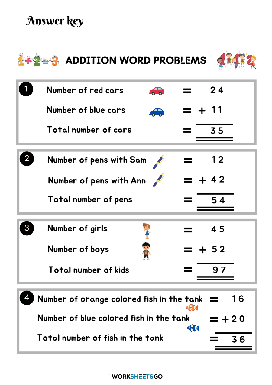 Addition Word Problems Worksheets WorksheetsGO