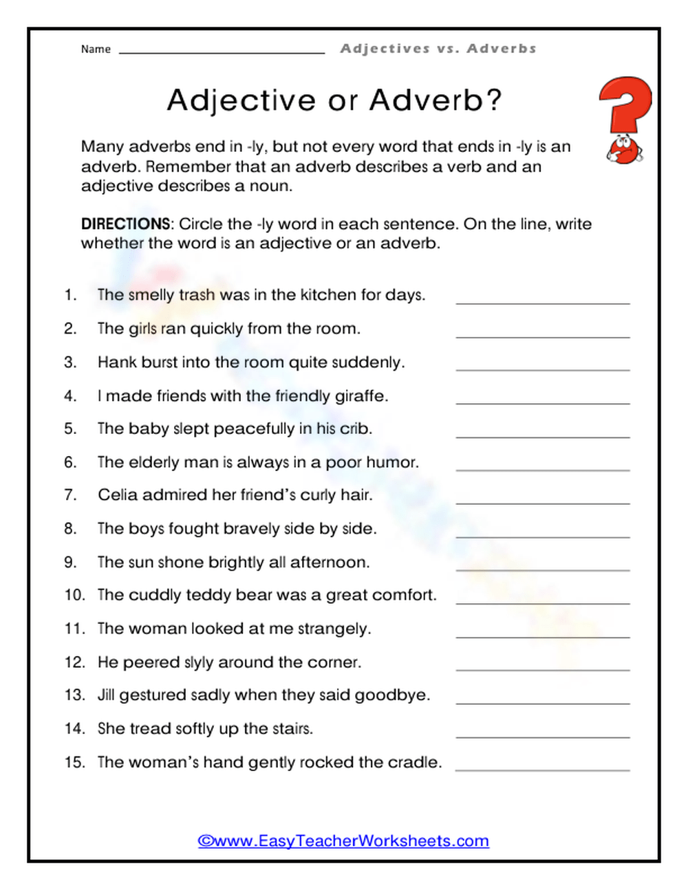 adjective adverb worksheet