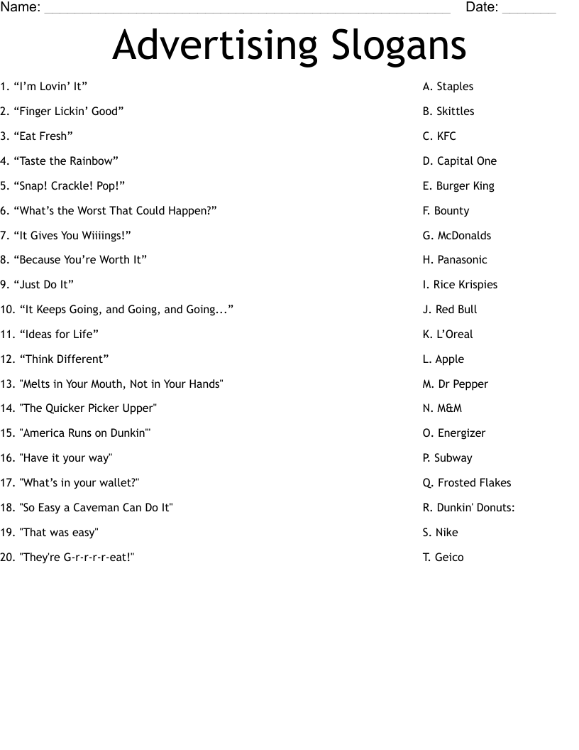 printable advertising worksheet pdf