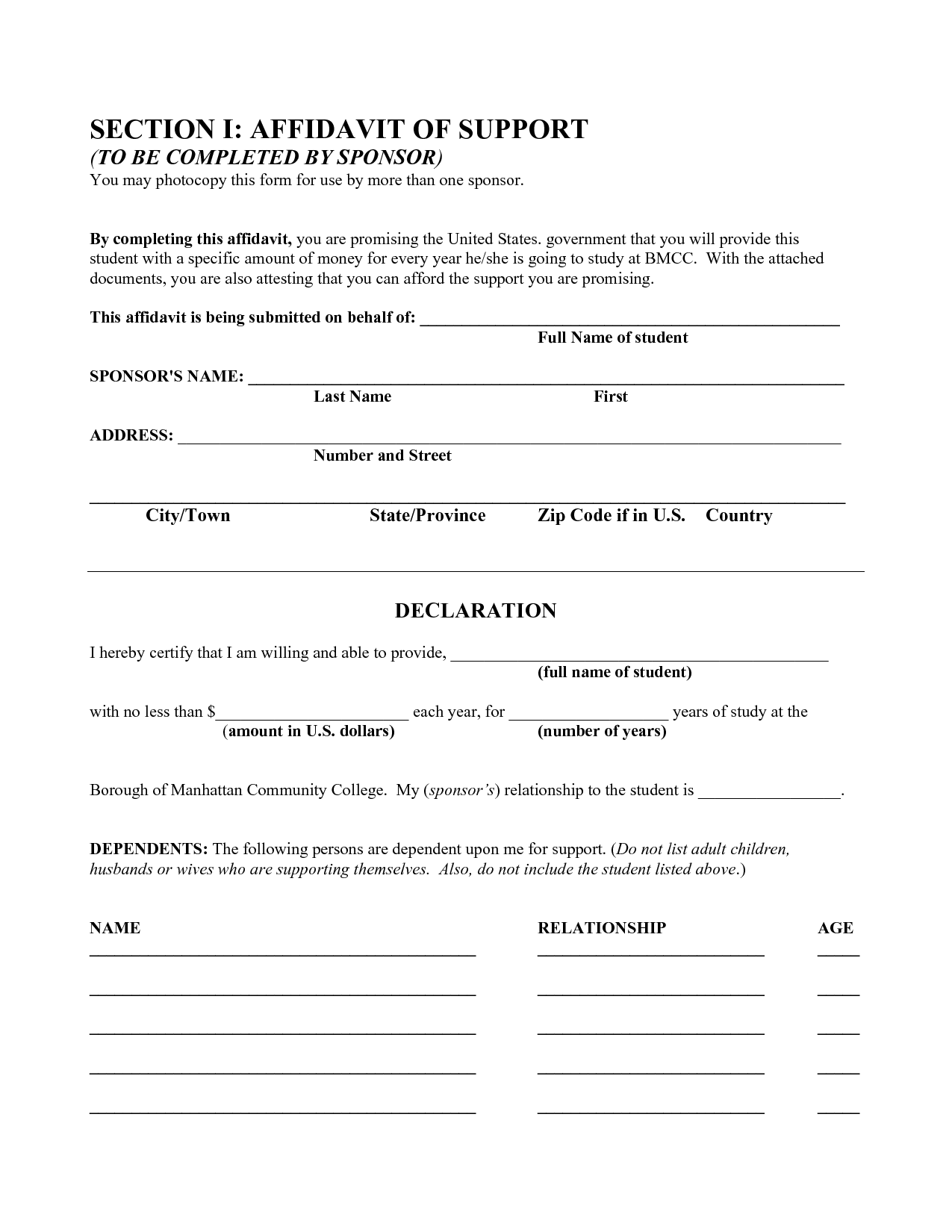 free printable affidavit template