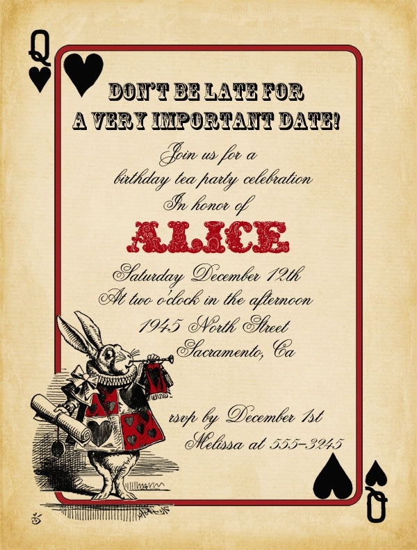 Alice In Wonderland Invitations Template DocTemplates