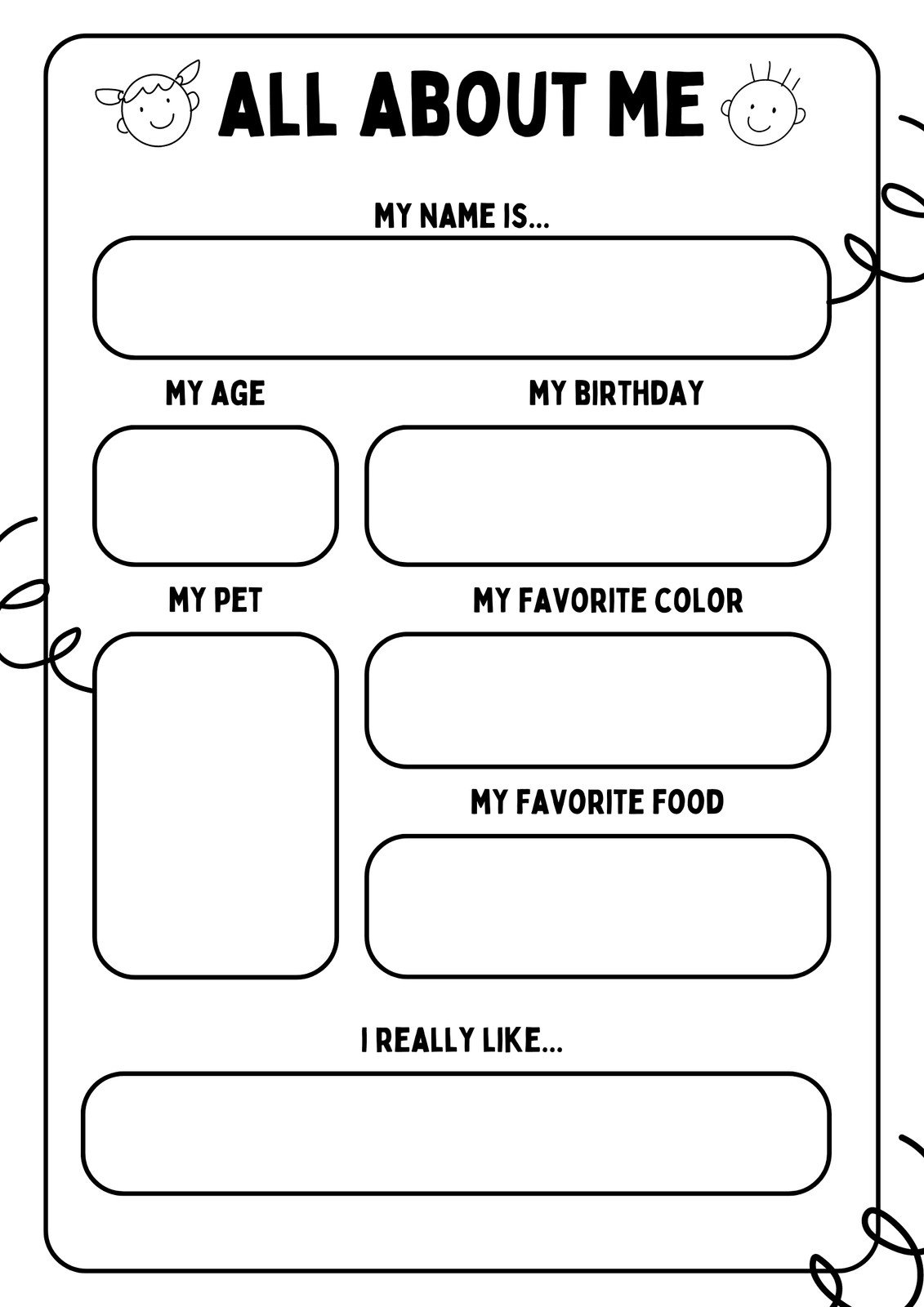 all about me kindergarten worksheet
