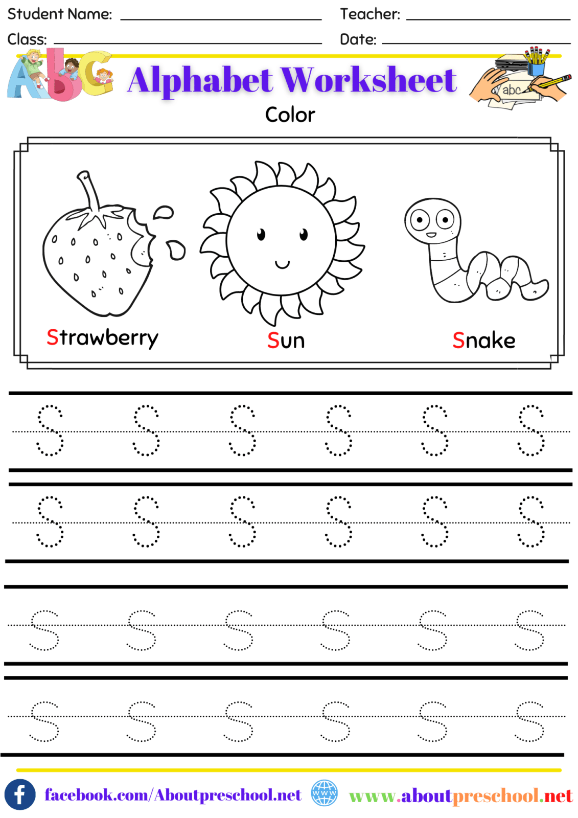 Alphabet Color And Trace Worksheet S About Preschool