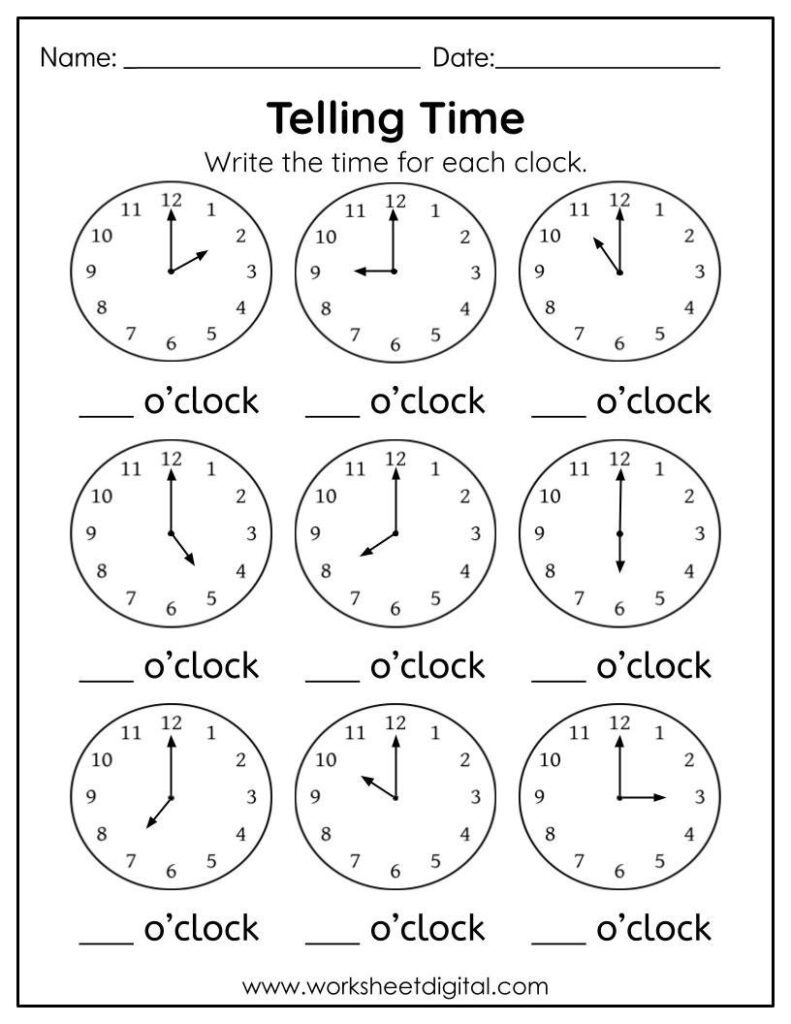 Analogue Time OClock Worksheets For Kids Kidpid Worksheets Library
