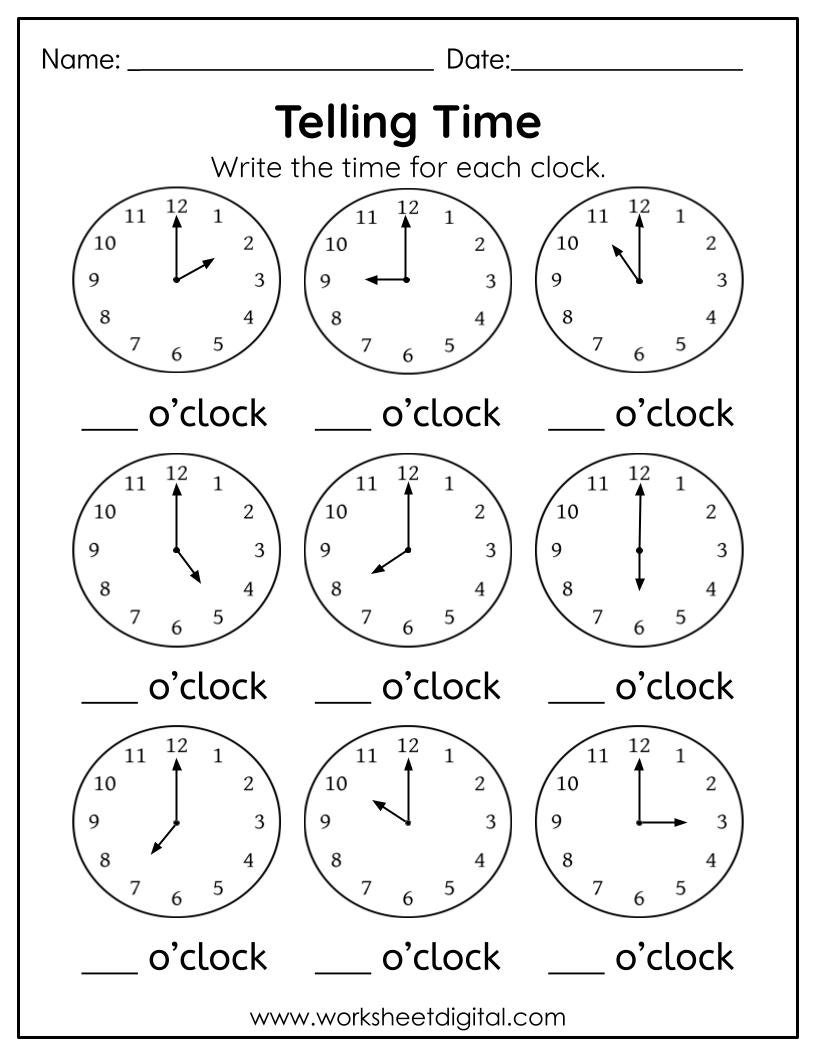 Analogue Time OClock Worksheets For Kids Kidpid Worksheets Library