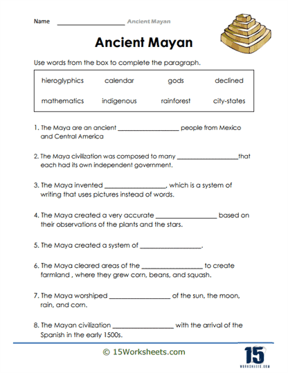 Ancient Mayan Worksheets 15 Worksheets
