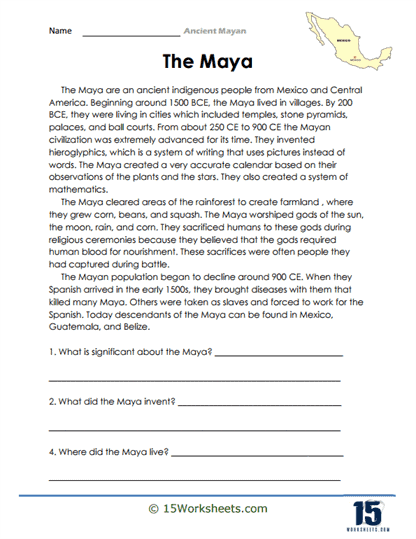 Ancient Mayan Worksheets 15 Worksheets