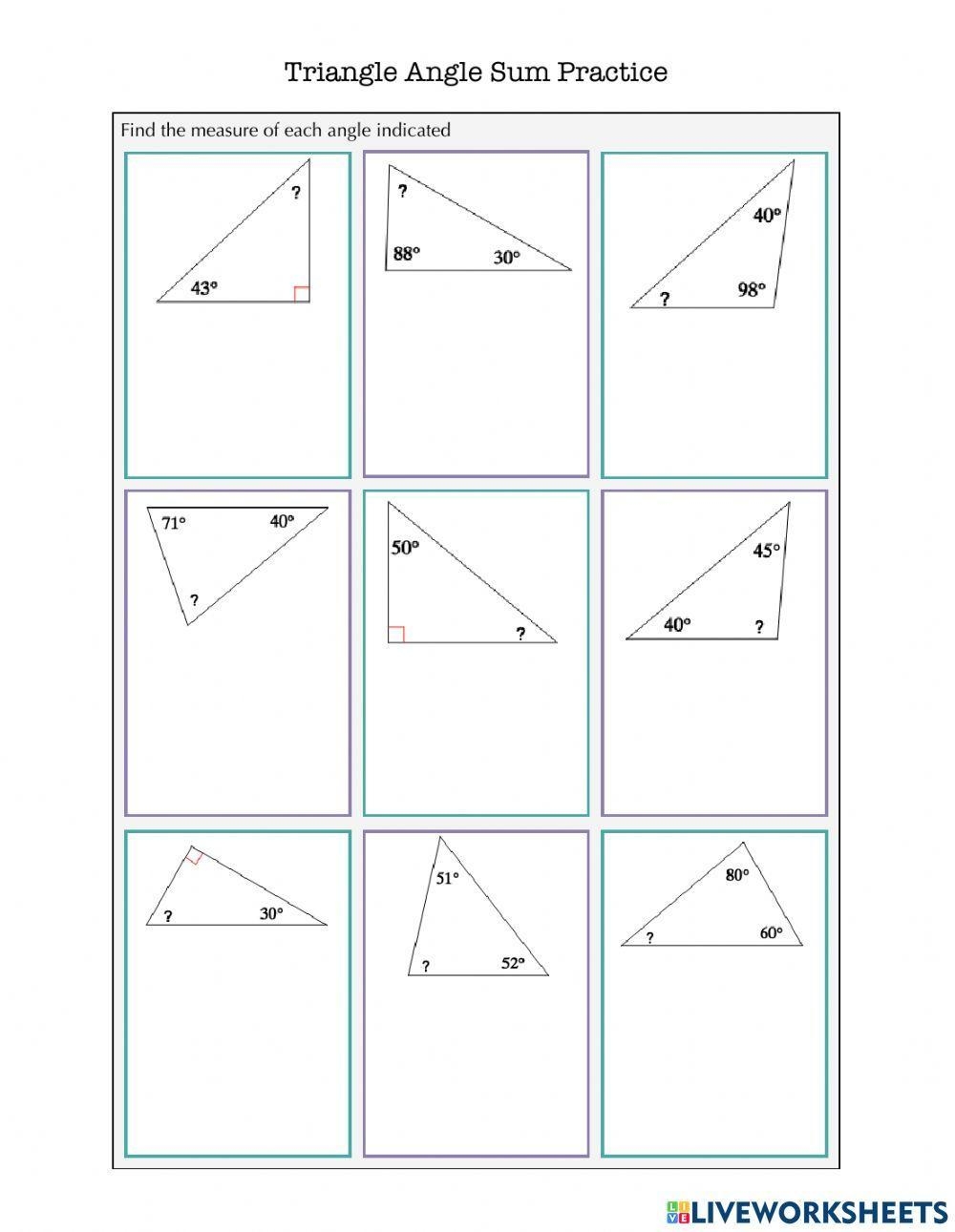 Angle Sum Property And Exterior Angle Theorem Triangle Worksheets 