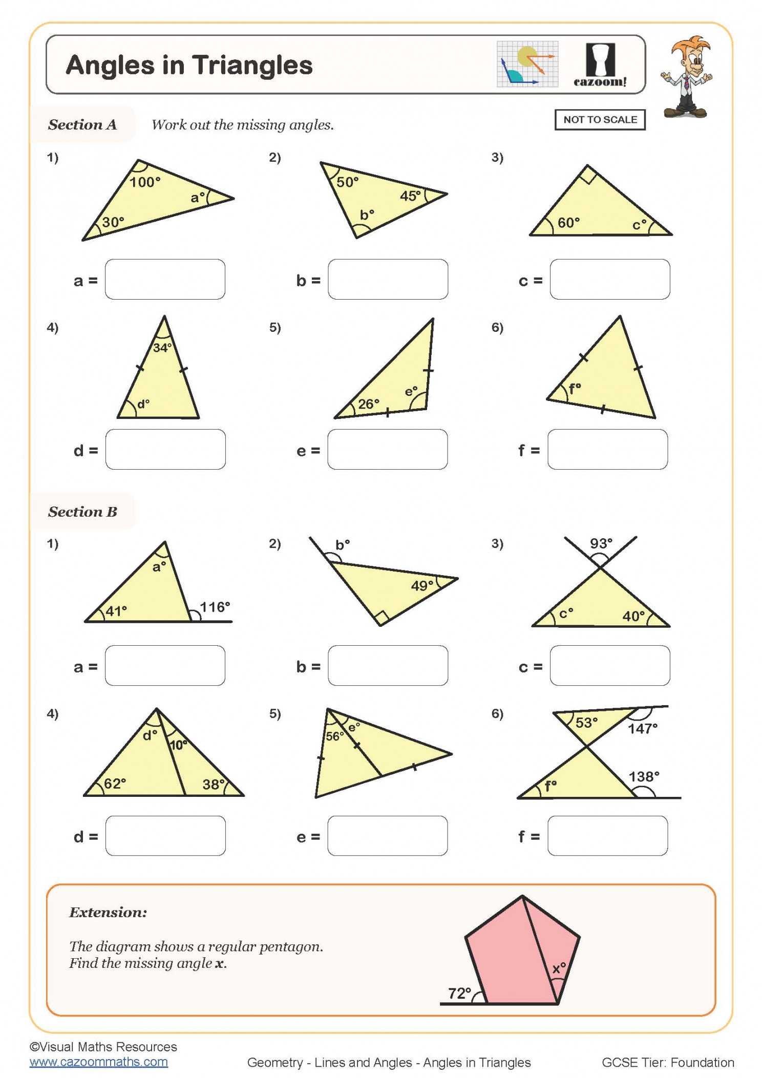Angles In A Triangle Worksheet Printable PDF Template