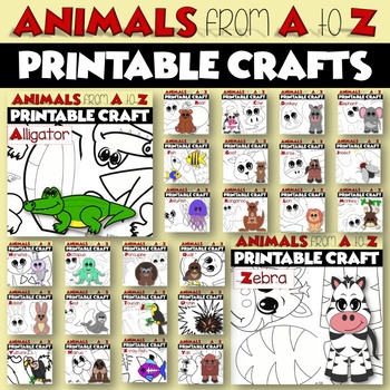 ANIMALS From A To Z Printable Craft Projects BUNDLE By Dovie Funk