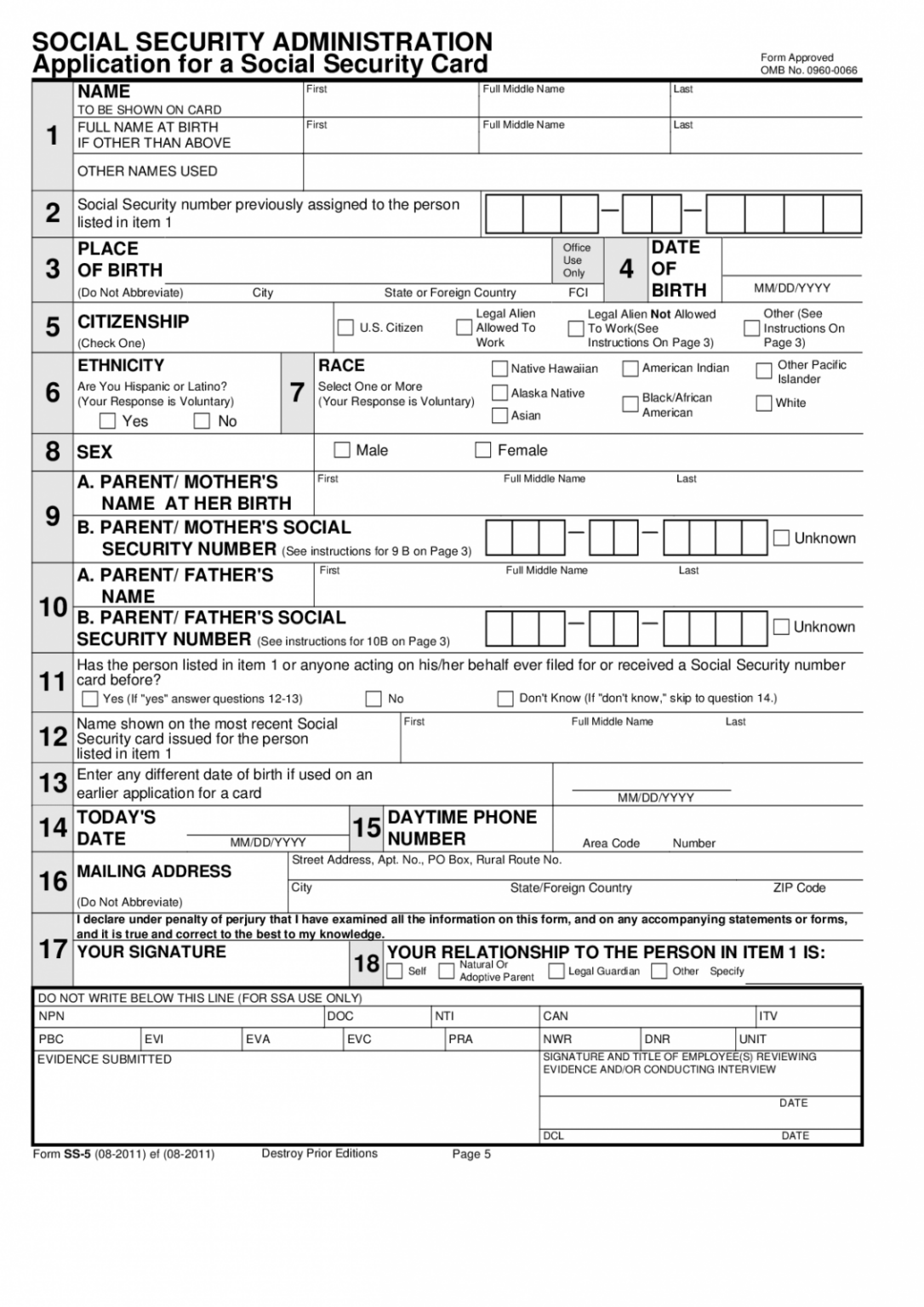 Application For A Social Security Card Blanker FreePrintable me