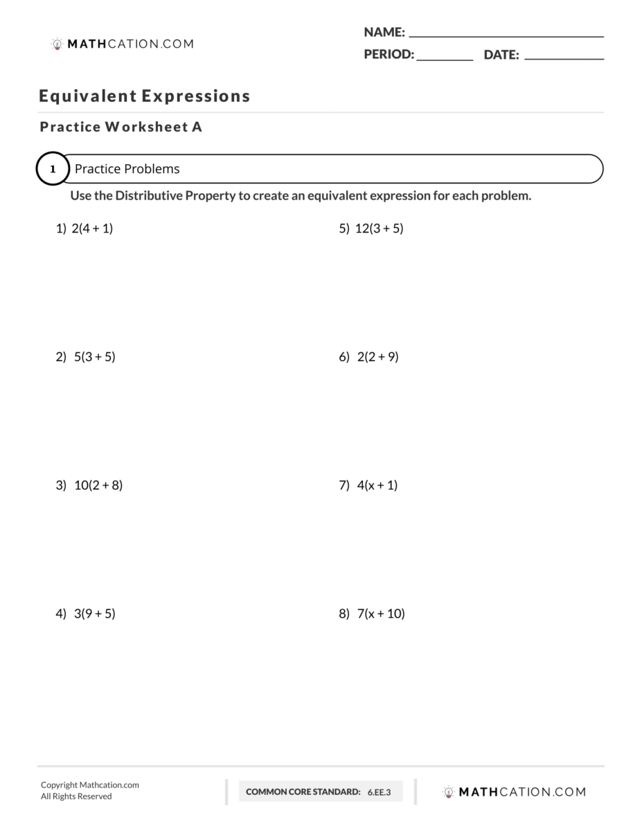 Are The Expression Equivalent Worksheet