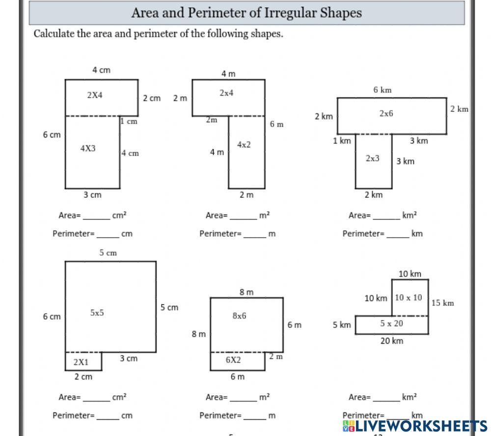 area of irregular shapes worksheet