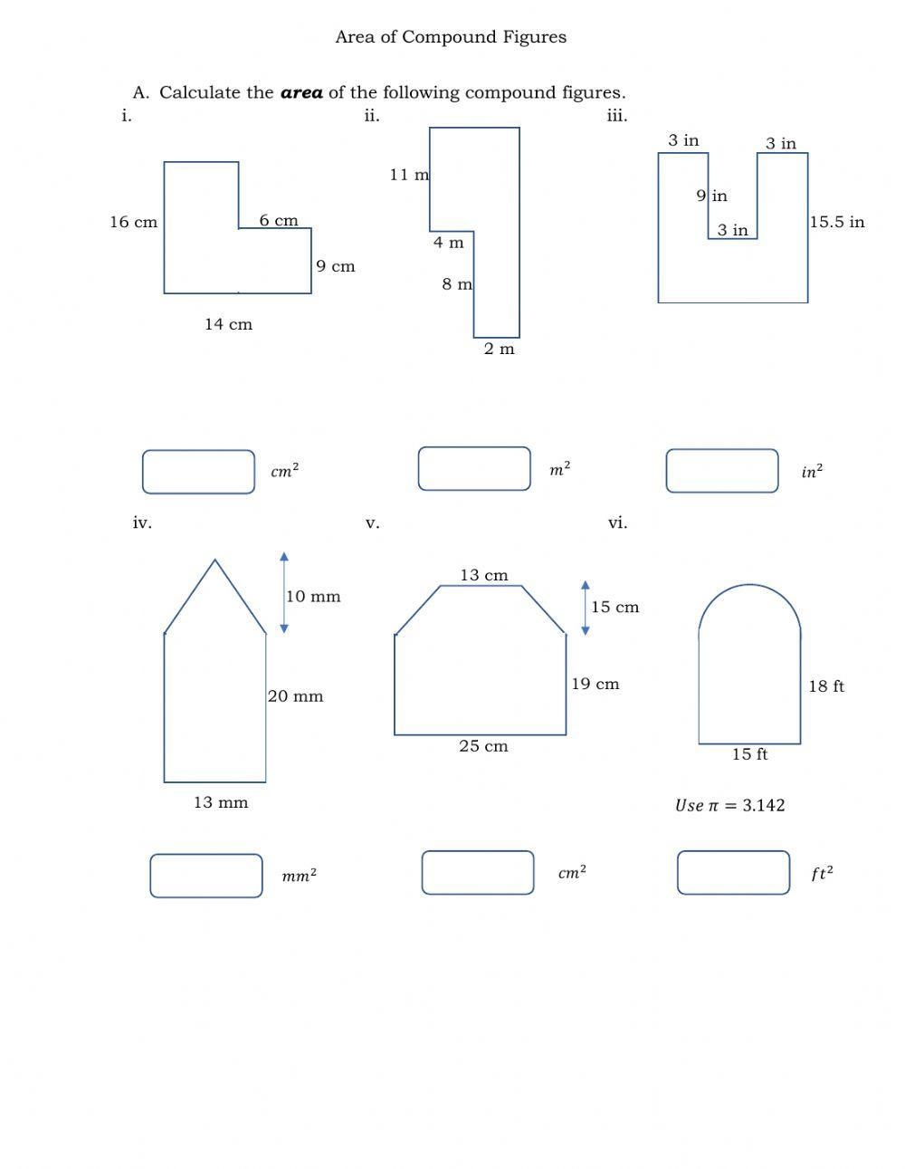 Area Of Compound Figures Worksheet Live Worksheets Worksheets Library