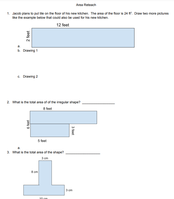 Area Worksheet Educational Resource