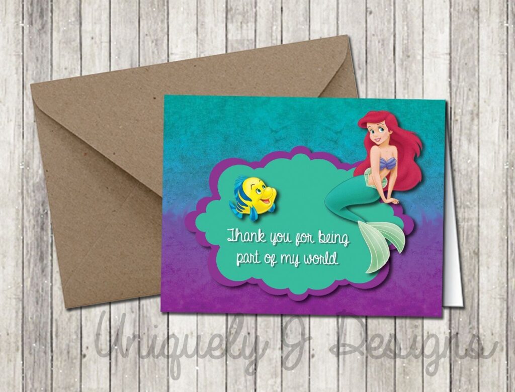 Ariel Little Mermaid Thank You Cards Instant Download