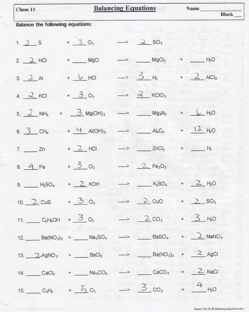 Balancing Chemical Equations Worksheet 2 Classifying Db excel