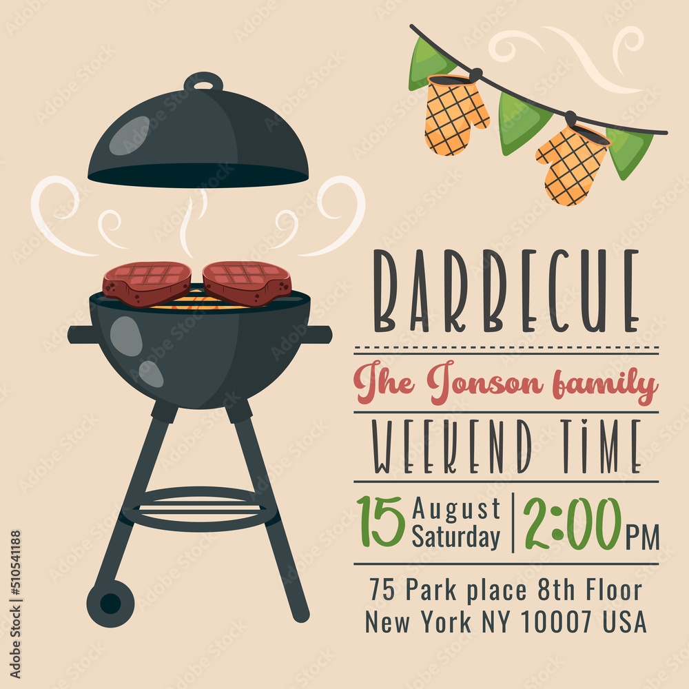 Barbecue Party Invitation BBQ Invite Template Summer Barbecue Picnic 