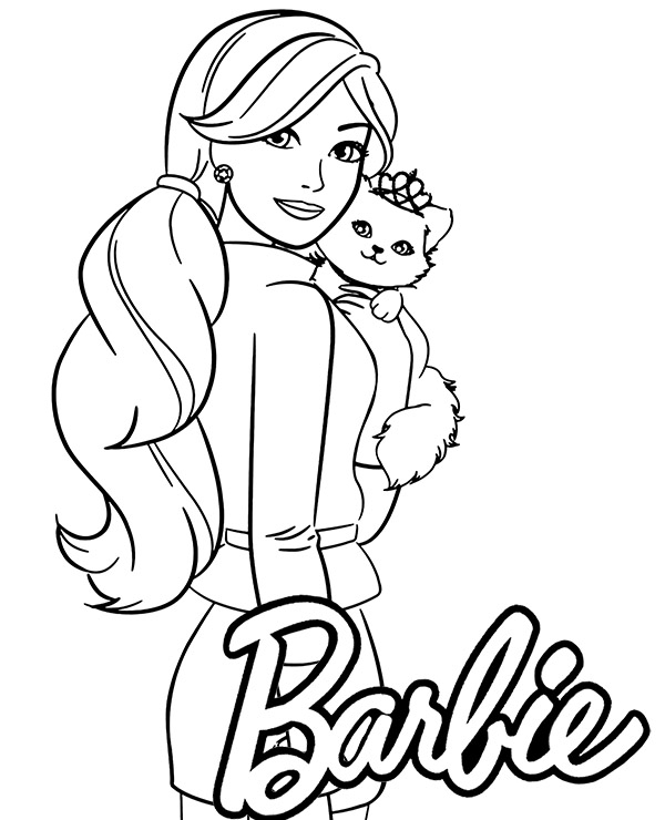 Barbie And Cat Coloring Picture