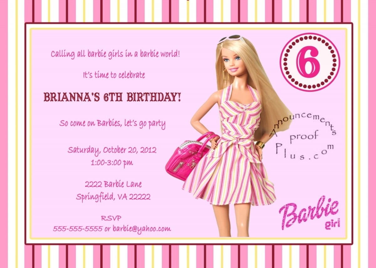 Barbie Birthday Invitation Templates