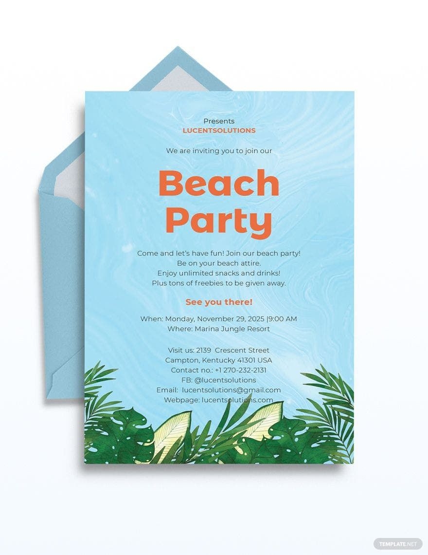 Beach Party Invitation Template In Illustrator Pages Publisher Word 