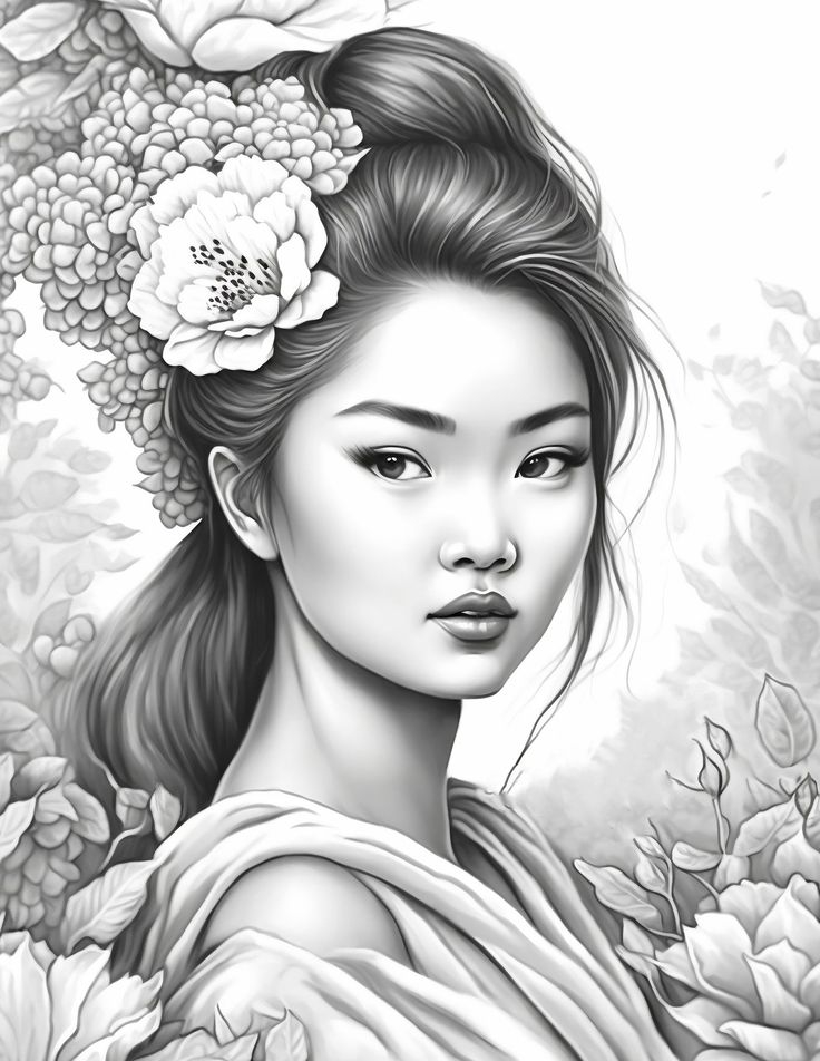 Beautiful Asian Girls And Women Coloring Pages For Kids And Adults