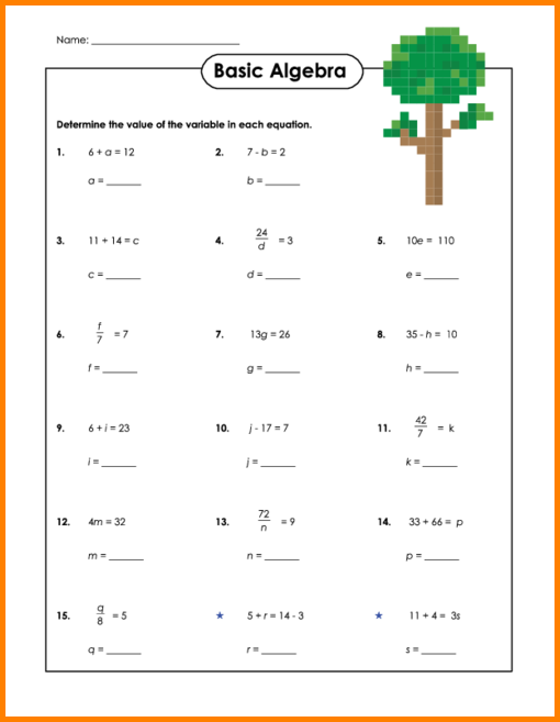 Beginner Algebra Worksheets