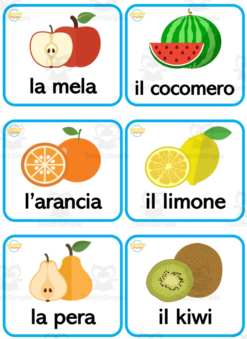 Beginner Italian Flash Cards Fruit Frutta By Teach Simple