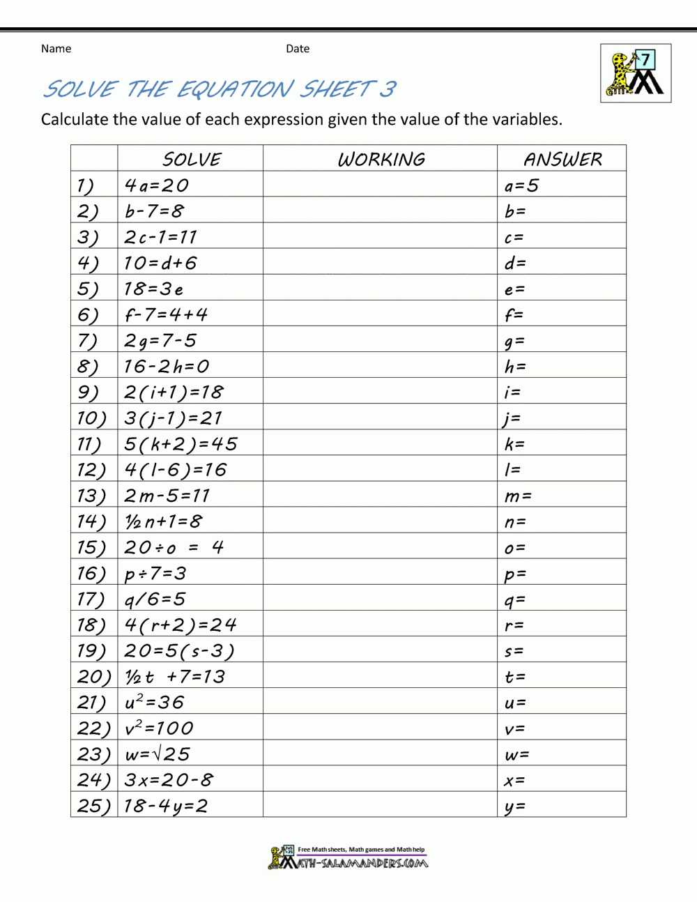 algebra worksheets pdf