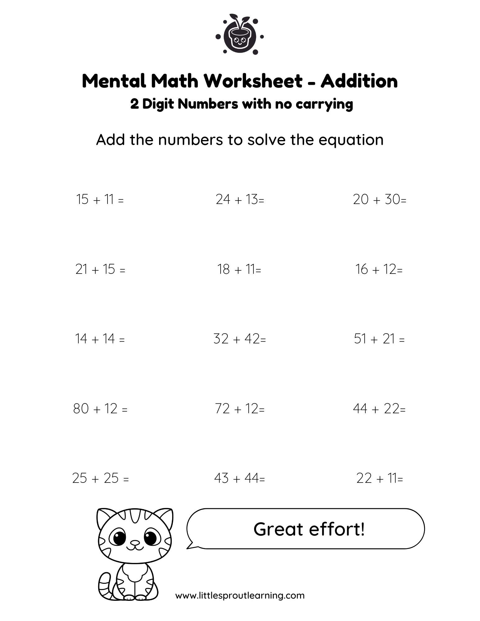 two digit mental math worksheet pdf