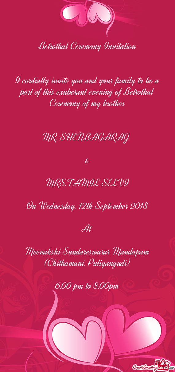 Betrothal Ceremony Invitation Free Cards
