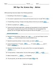 BILL NYE MOTION WORKSHEET Worksheets Library