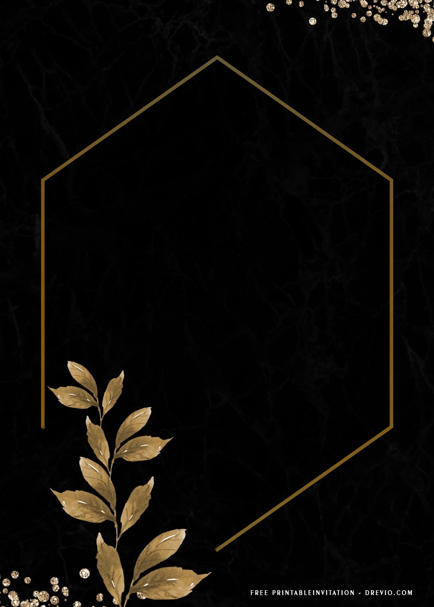 birthday black and gold invitation template blank