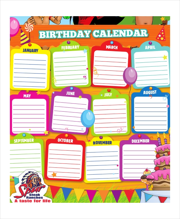 Birthday Calendar 14 Free Word PDF PSD Documents Download