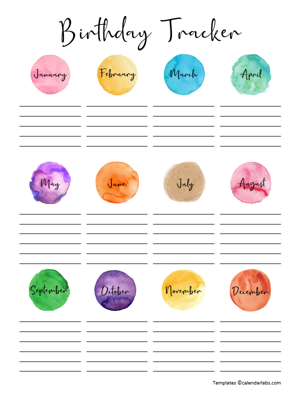 Birthday Calendar Printable Template Corina Cherilyn