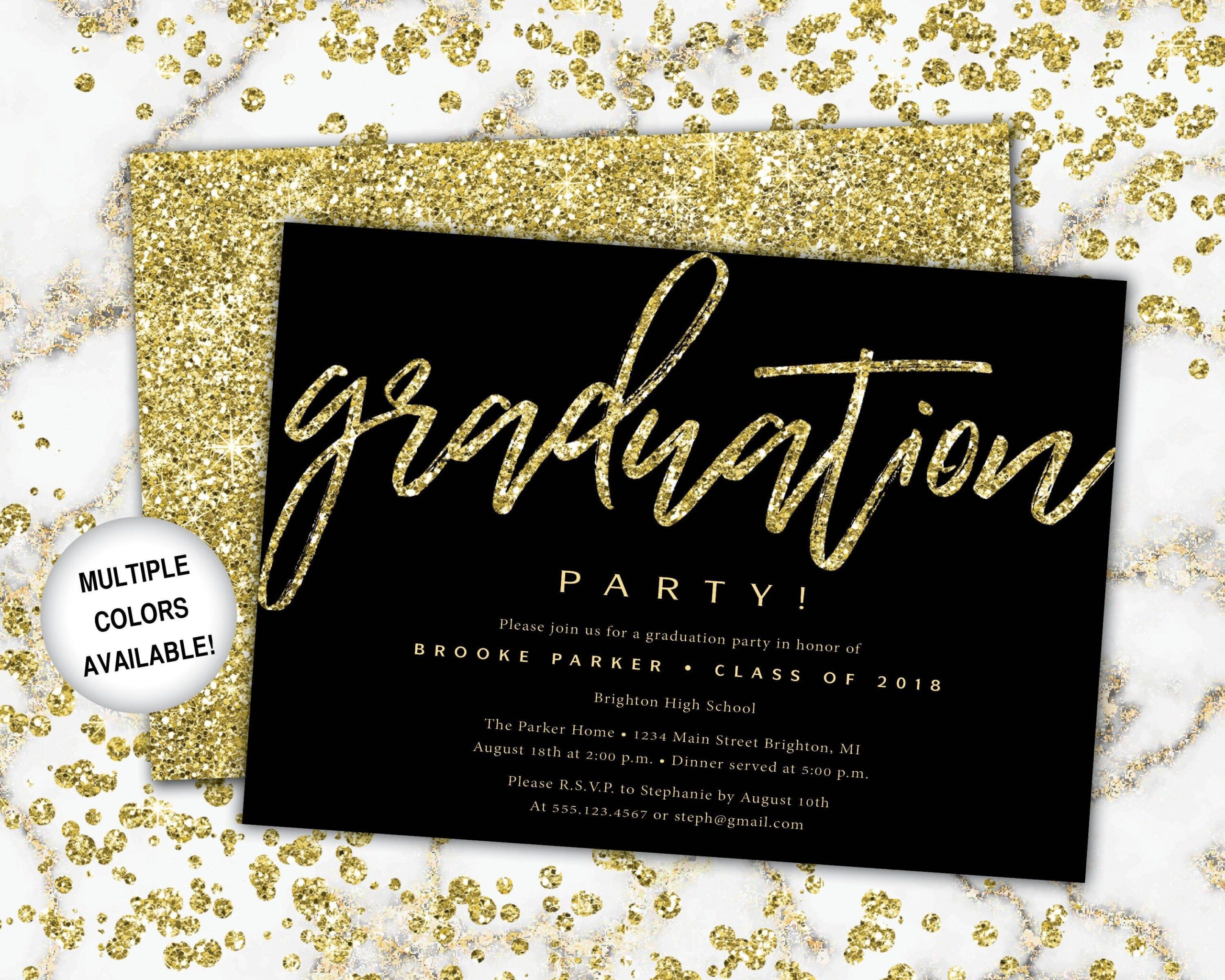 black and gold graduation invitation template