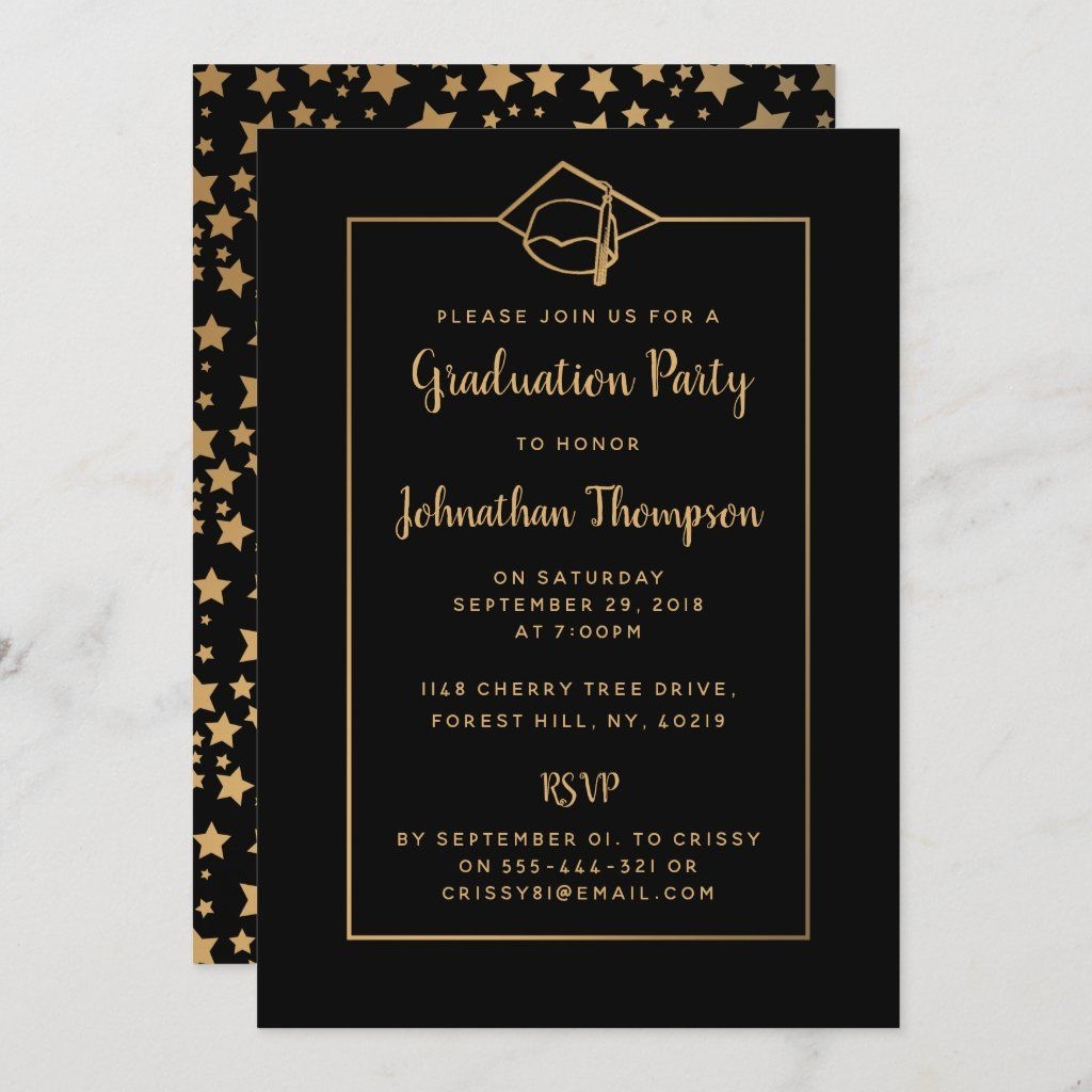 Black And Gold Graduation Invitation Template Printable Word Searches