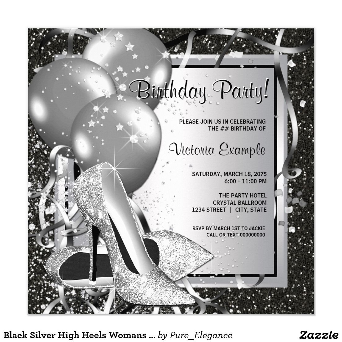 Black And Silver Birthday Invitations