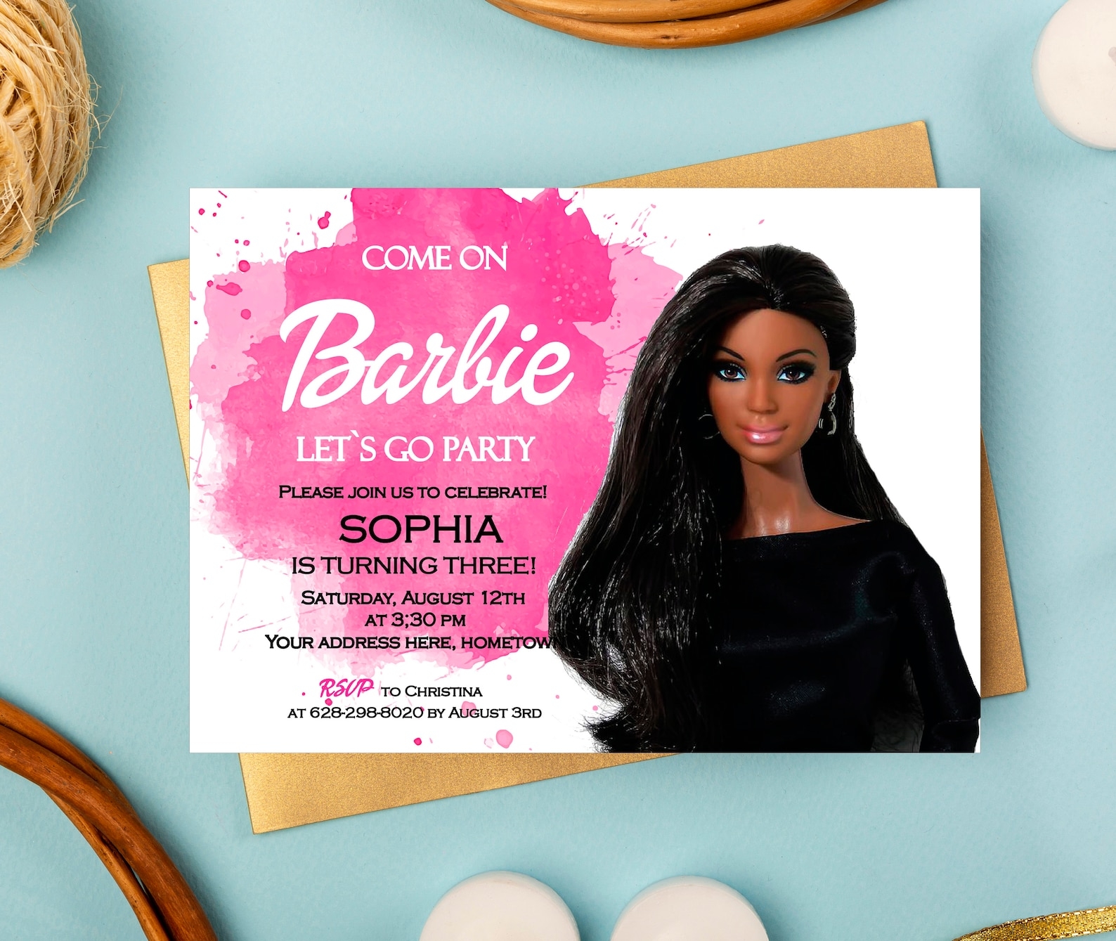 black barbie invitation template