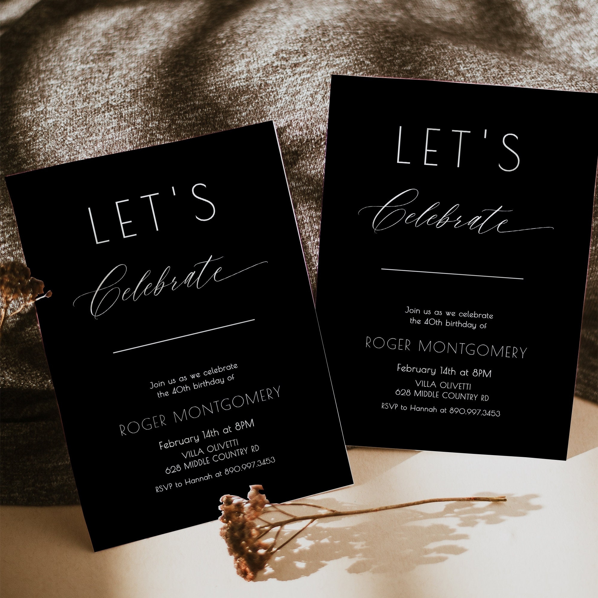 Black Birthday Invitation Template Black And White Invite Etsy