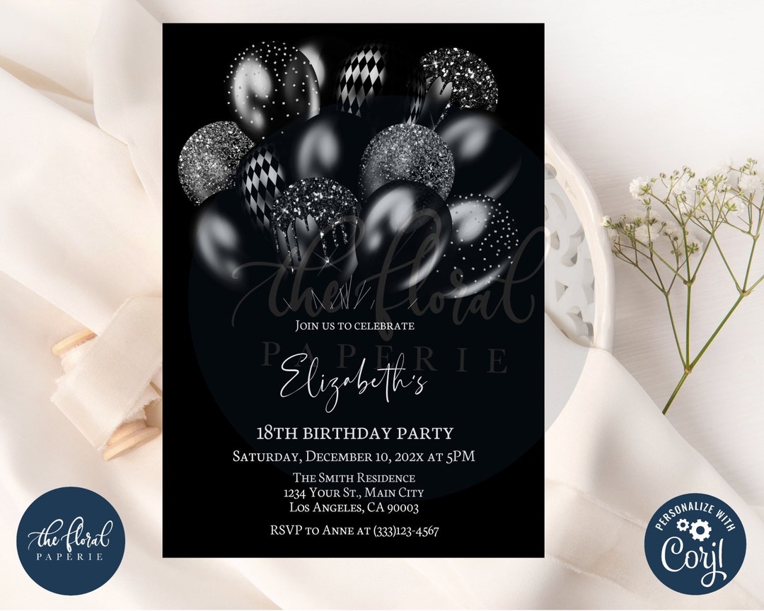 black birthday invitation template
