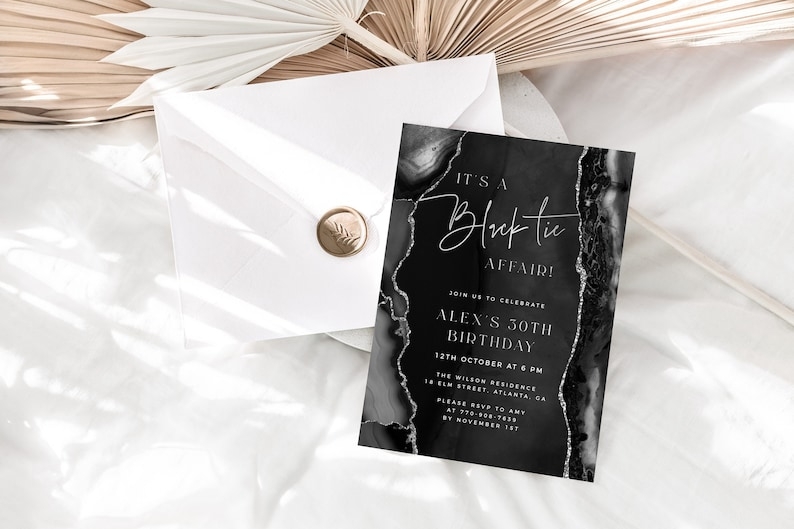 Black Birthday Invitation Template Male 30th Birthday Invite Etsy